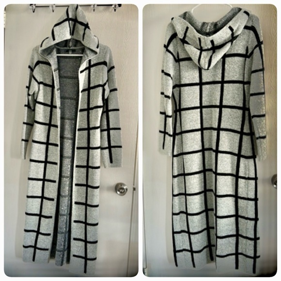Sioni Sweaters - Hooded Long Cardigan Sweater, Size S, Color Gray and Black
